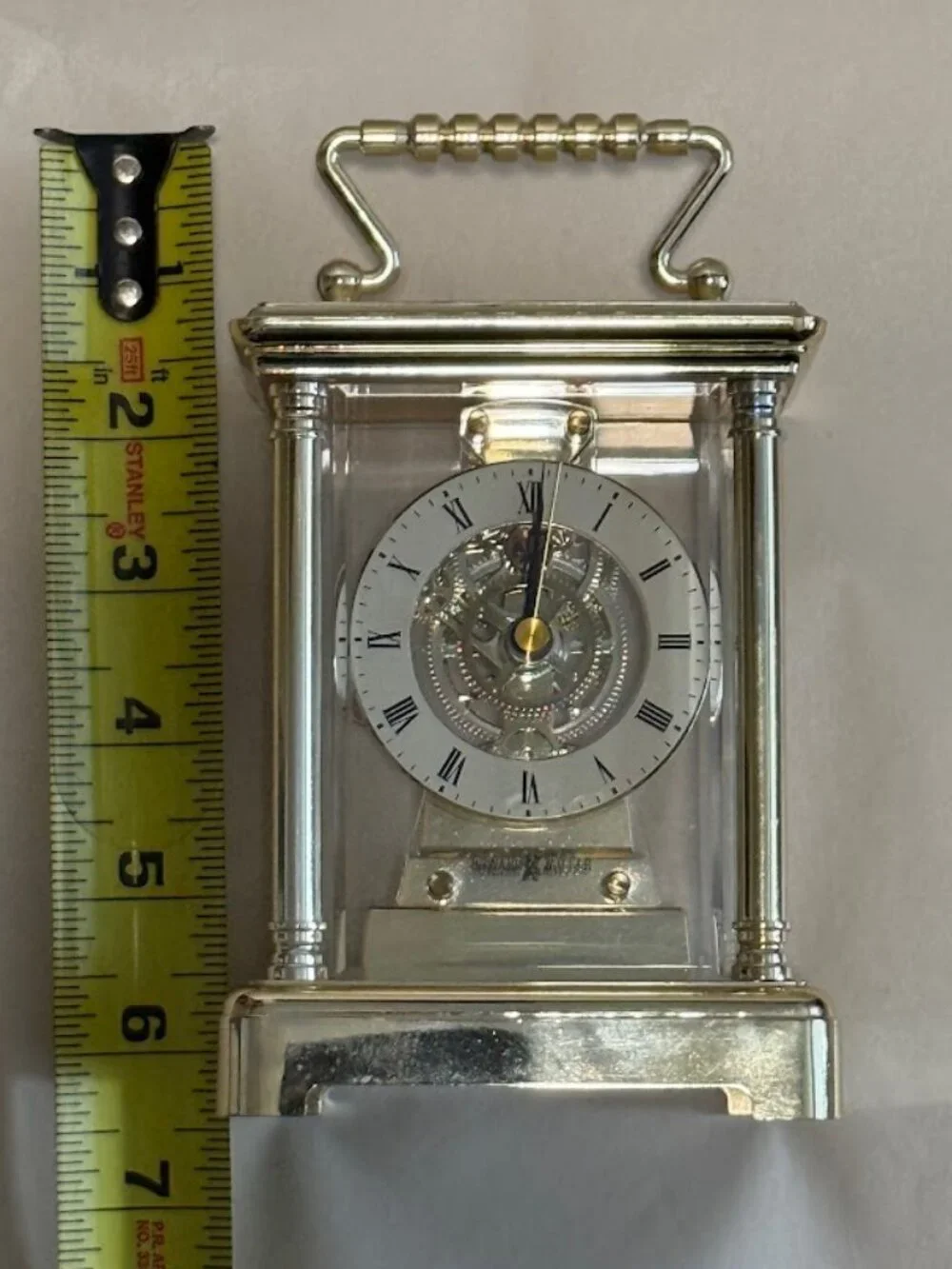 Howard Miller Carriage Clock Vintage Skeleton Brass & Glass Mantel Clock
